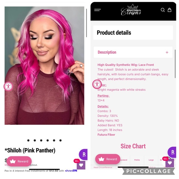 CSC Shiloh Pink Panther Synthetic Wig with White Highlights NWT Standard